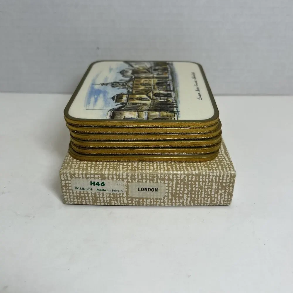 Vtg Coasters London England Landmarks Cork Backs Qty 6 WJB Ltd Made In Britain